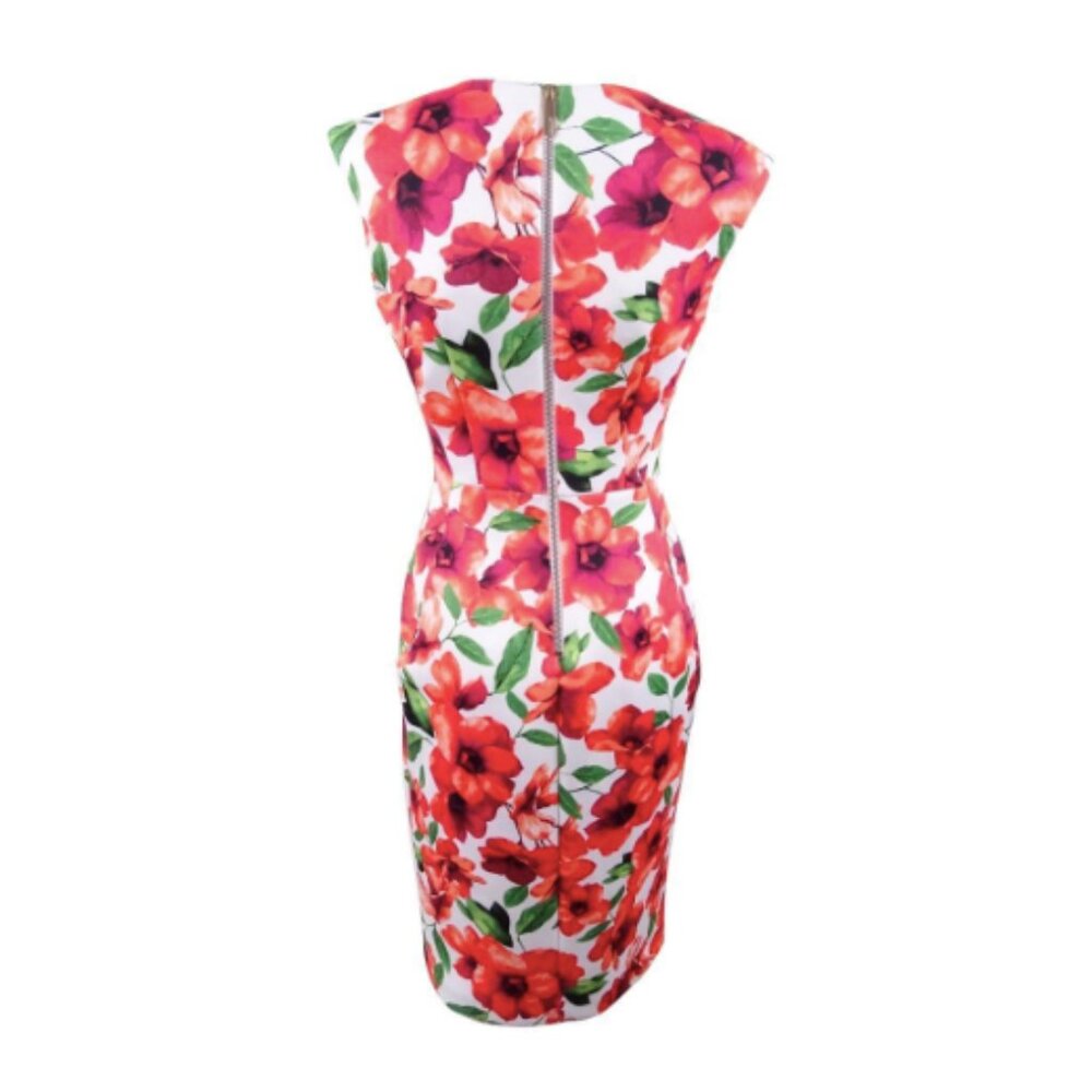 NWT Calvin Klein Floral Scuba Knit Sleeveless V-Neck Sheath Dress Women's Size 6 - Picture 12 of 13